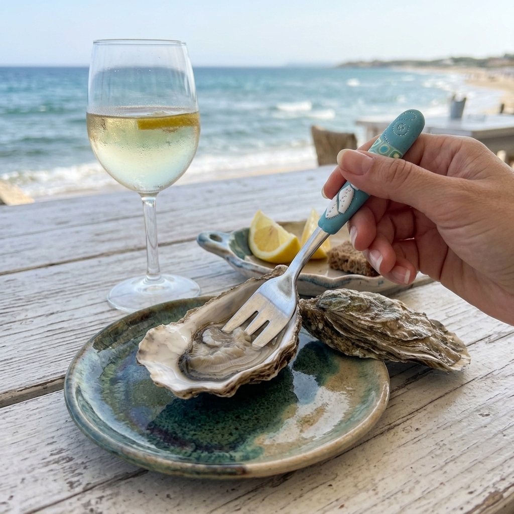 Fourchette à Huîtres, manche customisé à la main